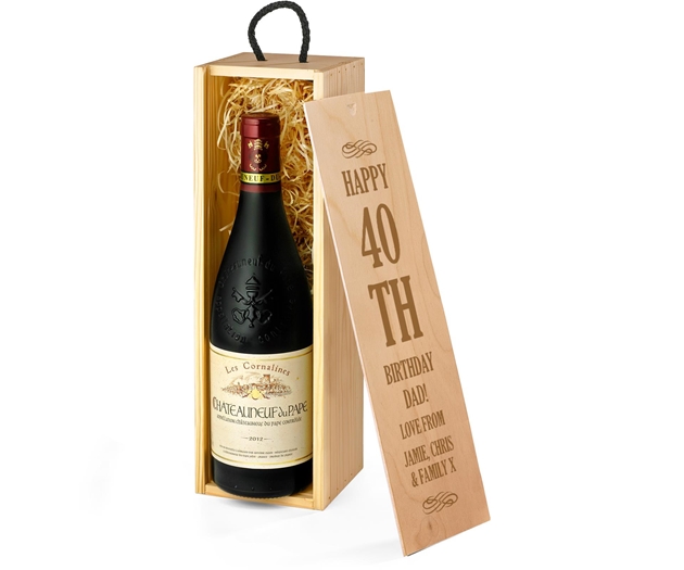 Birthday Châteauneuf-du-Pape Red Wine Gift Box With Engraved Personalised Lid